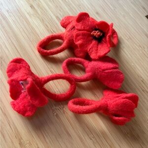 Anthropologie Red Felted Flower Napkin Rings